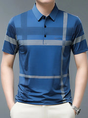 Men's Plus Size Geometric Striped Short Sleeve Polo