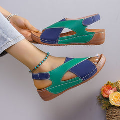 Crisscross Contrast Open Toe Wedge Sandals