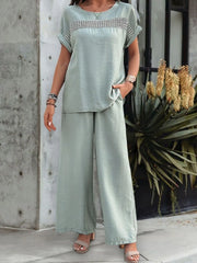 Round Neck Short Sleeve Top and Pants Set