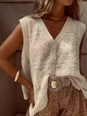 Vintage-Inspired Sleeveless Crochet V-Neck Vest
