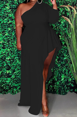 Vestidos largos asimétricos de un solo hombro y color liso