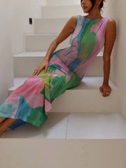 Sexy rückenfreies ärmelloses Midikleid mit Seitenschlitzen