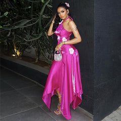 Halter Sleeveless 3D Flower Low Waist Slim Dress