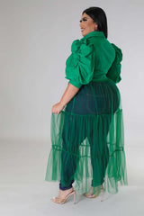 Silk Puff Sleeve Shirt Maxi Dresses