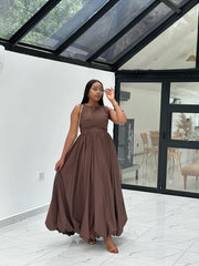 MIXED BALLOON MIDI DRESS WHITE