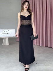Suspender V-neck Lace Stitching Hollow Dress