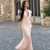 Fresh V-neck bow print slim dress