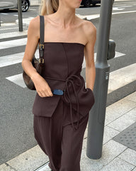 Off-The-Shoulder Sommer Zweiteiler Outfit In Braun Elegant