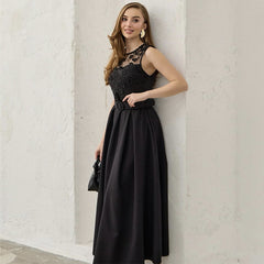 Lace Flower Belt Sleeveless Fitted Maxi Dress