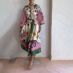 Vestidos midi con estampado floral y mangas largas