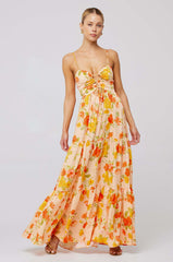 Rückenfreies Maxikleid mit hängendem Halsausschnitt und Blumenmuster