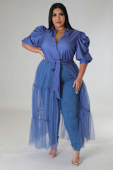 Silk Puff Sleeve Shirt Maxi Dresses