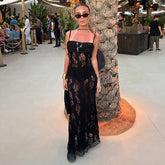 Lace Paneled Sheer Fitted Slip Dress