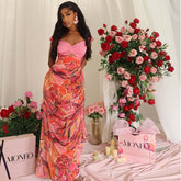 Strapless Printed Hollow Slim High Waist Maxi Dress