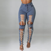 Denim Tassel Criss Cross Wide Leg Pants