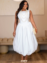 MIXED BALLOON MIDI DRESS WHITE