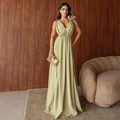 Plunging Neck Ruched Bridesmaid Dress