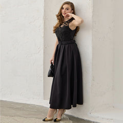 Lace Flower Belt Sleeveless Fitted Maxi Dress