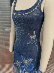 Sexy women's sexy 3D printed slit dress