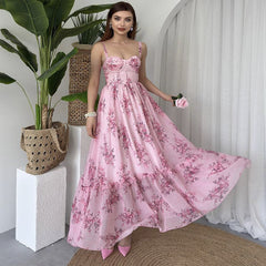 Fresh Halter Waist Printed Backless Dress