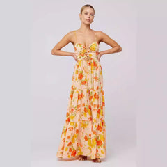 Rückenfreies Maxikleid mit hängendem Halsausschnitt und Blumenmuster