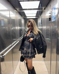 Plaid Shirt Long-Sleeved Top Ruffled Skirt Suit