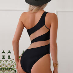 Selena Asymmetric Mesh One-Piece Swimsuit