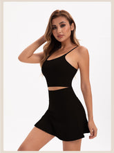 Crisscross Cutout Crop Top & Pleated Mini Skirt
