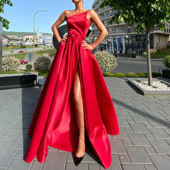 A One-Shoulder Slit Dress With A Large Hem