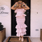 Ruffled waist slim hip cake dress