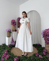 Fresh lace high waist bow dress