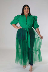 Silk Puff Sleeve Shirt Maxi Dresses