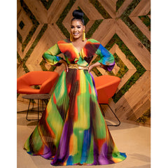 Vestidos largos de patchwork con mangas largas y tallas grandes