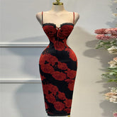 Lace suspender U-neck slim fit printed hip dress