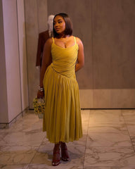 Sleeveless Low Waist Pleated Maxi Dress