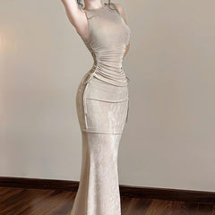 Sleeveless Drawstring Pleated Top and Fishtail Skirt Set