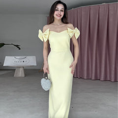 Strapless V-neck Bow Slim Hip Dress