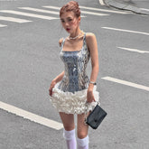 U-neck sequin graffiti cake dress