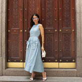 Sleeveless Bow Tie High Waist Maxi Dress