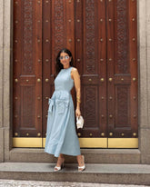 Round Neck Sleeveless Bow Tie High Waist Dress