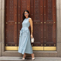 Sleeveless Bow Tie High Waist Maxi Dress