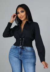 Long Sleeve V Neck Crop Top