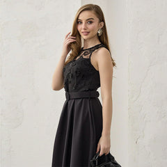 Lace Flower Belt Sleeveless Fitted Maxi Dress