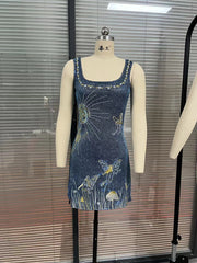Sexy women's sexy 3D printed slit dress