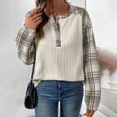 Plaid Charm Button-Up Knit Top