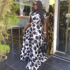 Polka Dot Print Slim Waist Maxi Dress