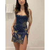 Sexy women's sexy 3D printed slit dress