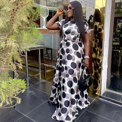 Polka Dot Print Slim Waist Maxi Dress