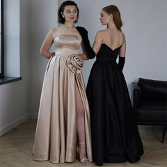 Strapless 3D Flower High Waist Slit Dress