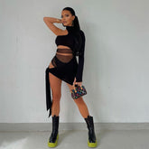 One Shoulder Mock Neck Drawstring Side Midi Dress